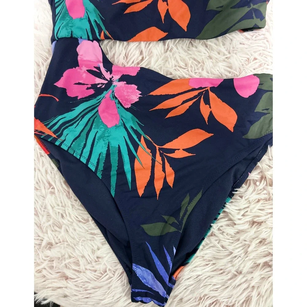 Jessica Simpson One Shoulder Cutout Monokini Womens Size M Navy Floral Swimsuit